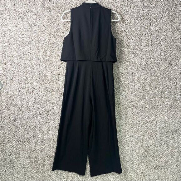 DKNY Jumpsuit Women’s 6 Black High Neckline Sleeveless Cropped Wide Leg - Picture 4 of 9